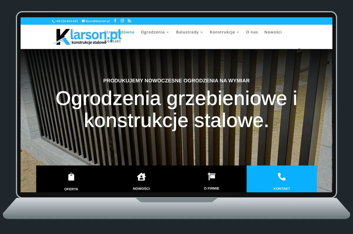 Klarson.pl — produkcja elementów stalowych — realizacja GAB-ALL