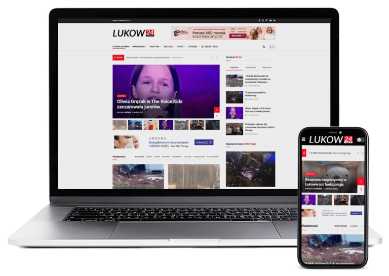 Portal Łuków24 pokazany na laptopie, tablecie i telefonie